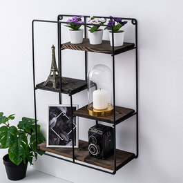 Hanah Home Lotus Estantería de Pared Negro y Nogal